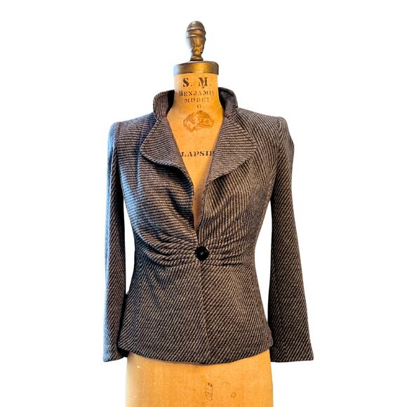 Vintage Armani Collezioni Small Jacket Black Herringbone Blazer Made in Italy - Picture 2 of 12